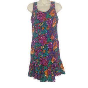 1960's Tropical Floral Ruffle Hem Flounce Dress